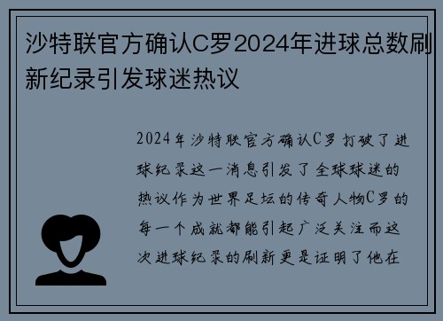 沙特联官方确认C罗2024年进球总数刷新纪录引发球迷热议